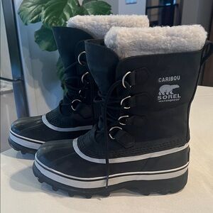 Sorel Black and White Caribou Boots